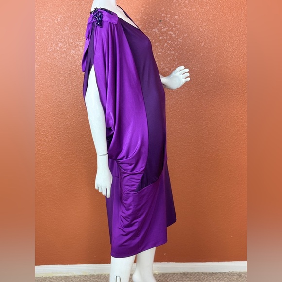 BOUNCE VINTAGE Elegant Purple Draped Dress Size 48. E45 - Picture 11 of 16